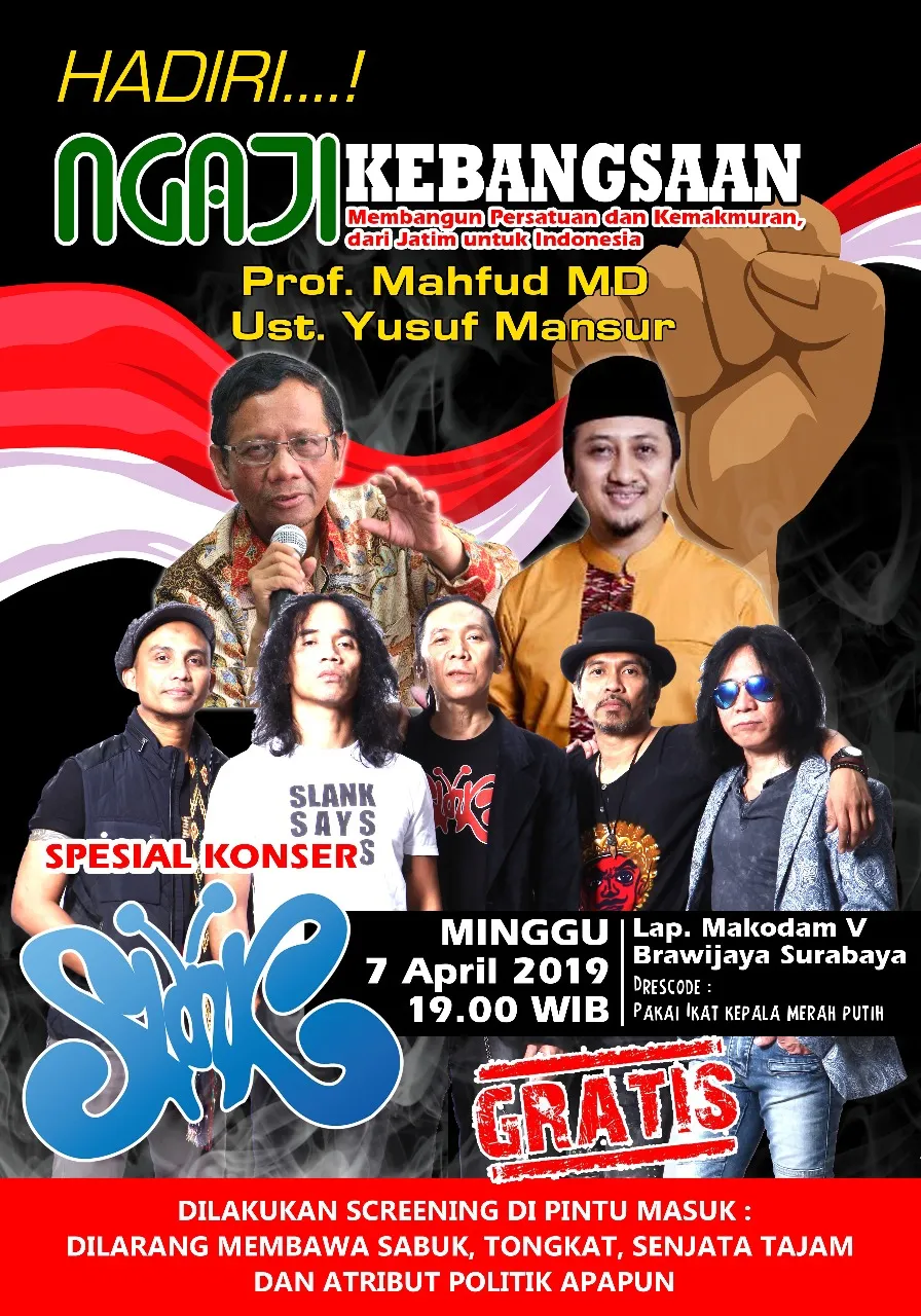 Di Surabaya, Slank akan Sepanggung dengan Mahfud MD dan Ustadz Yusuf Mansyur