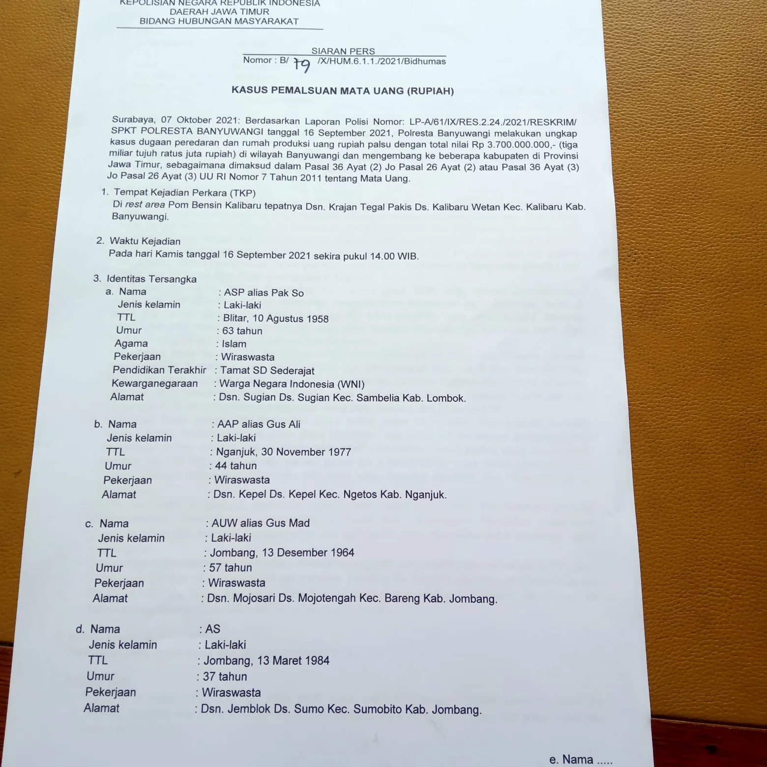 Polresta Banyuwangi Didukung Ditreskrimsus Polda Jatim, Ungkap Peredaran Upal Senilai 3,8 M