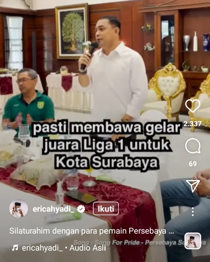 Gegara Unggah Video, Instagram Wali Kota Eri Diserbu Bonek
