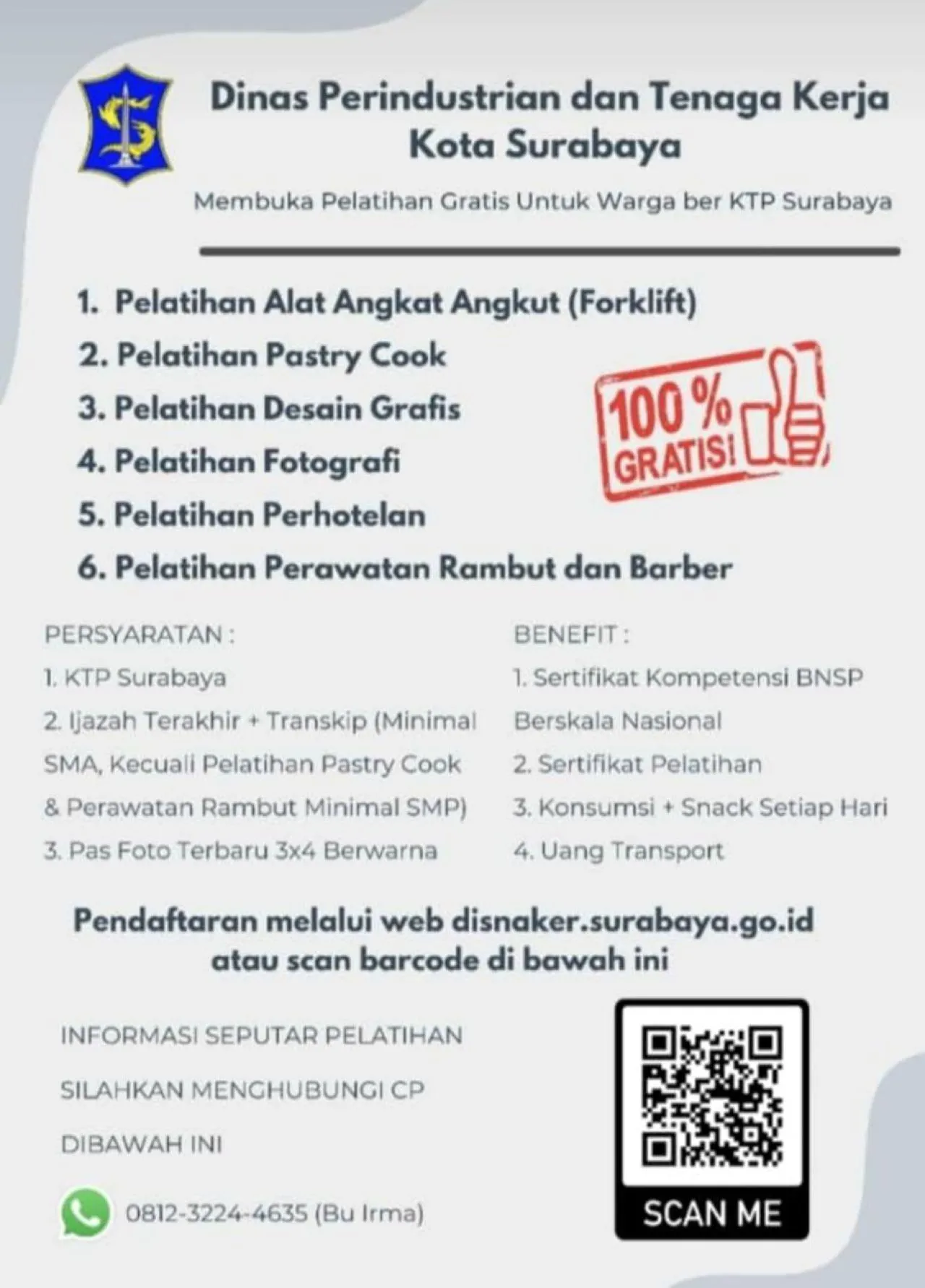 Pemkot Kembali Buka Pelatihan Kerja Bagi Warga Surabaya, Ini Syaratnya