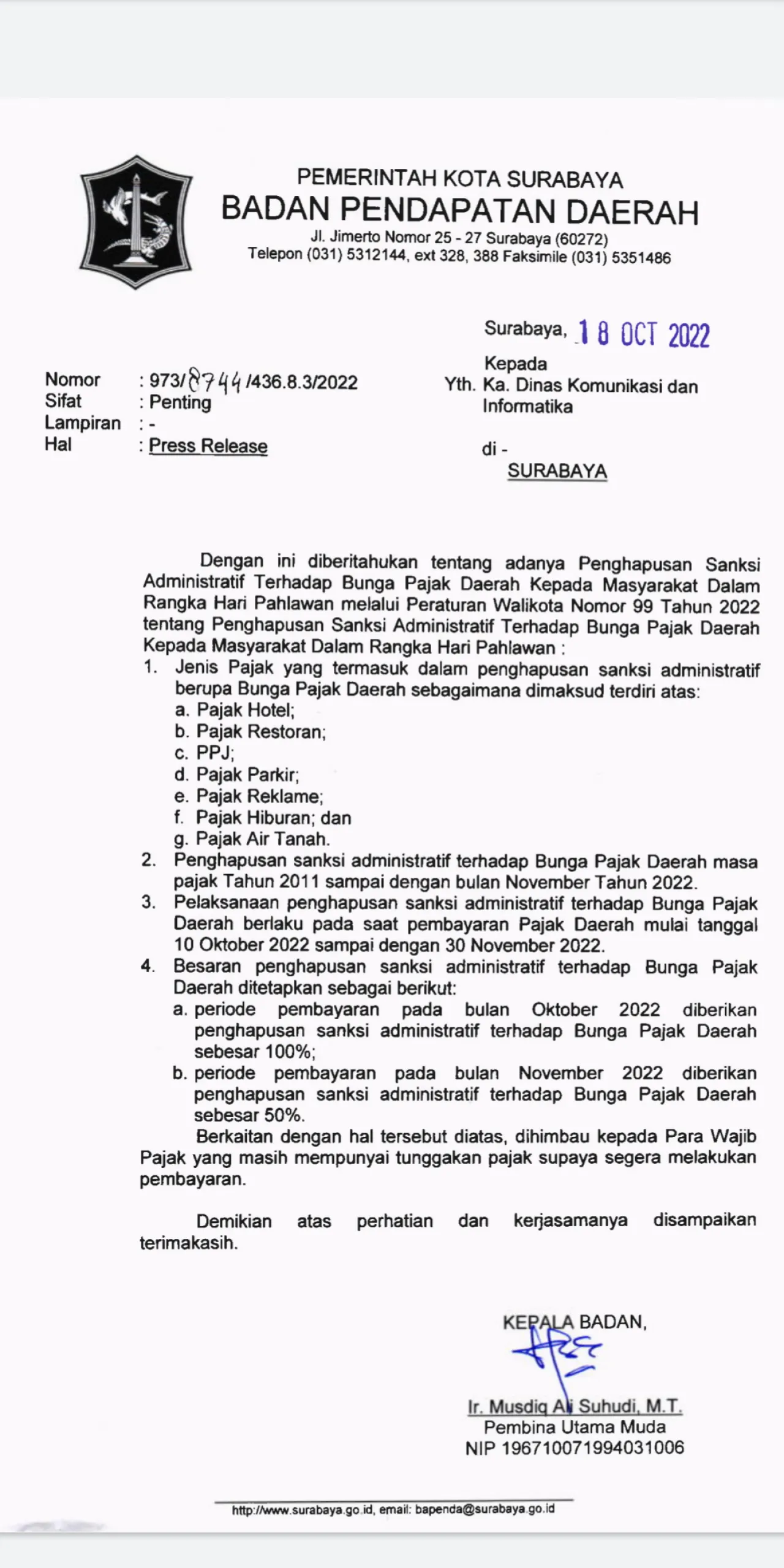 Pemkot Surabaya Hapus Sanksi Administratif Bunga Pajak Daerah Dalam Rangka Ini