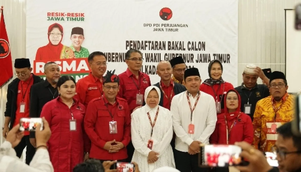 Risma - Gus Hans Daftar Cagub - Cawagub Jatim di KPU, PDIP: Tak Gentar Dikeroyok 15 Partai 