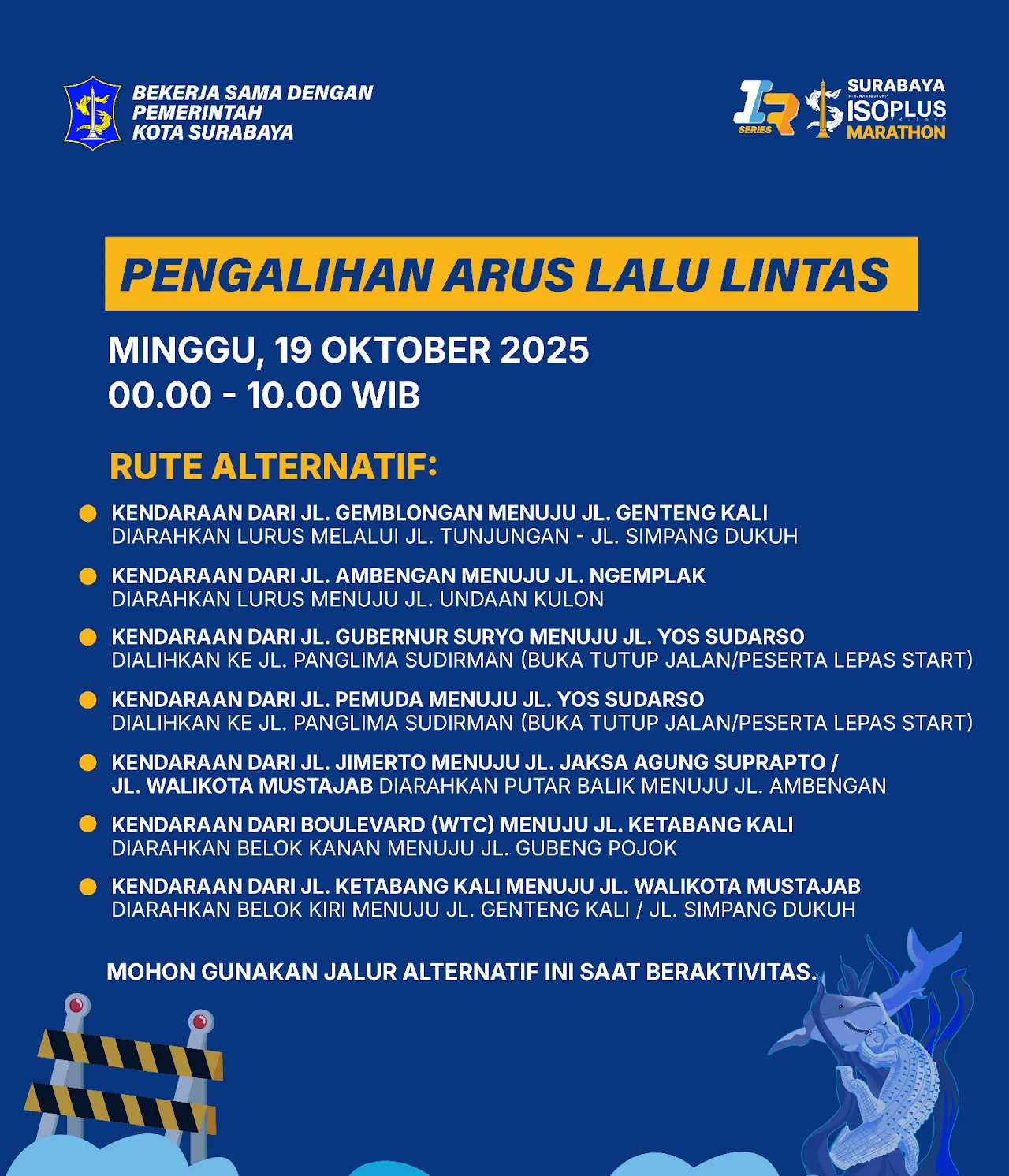 Besok ISOPLUS Marathon 2025 Digelar, Dishub Surabaya Lakukan Rekayasa Lalin