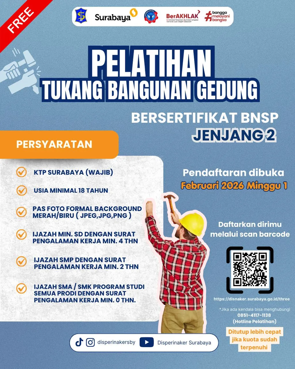 Disperinaker Surabaya Buka Pelatihan Konstruksi Bersertifikat