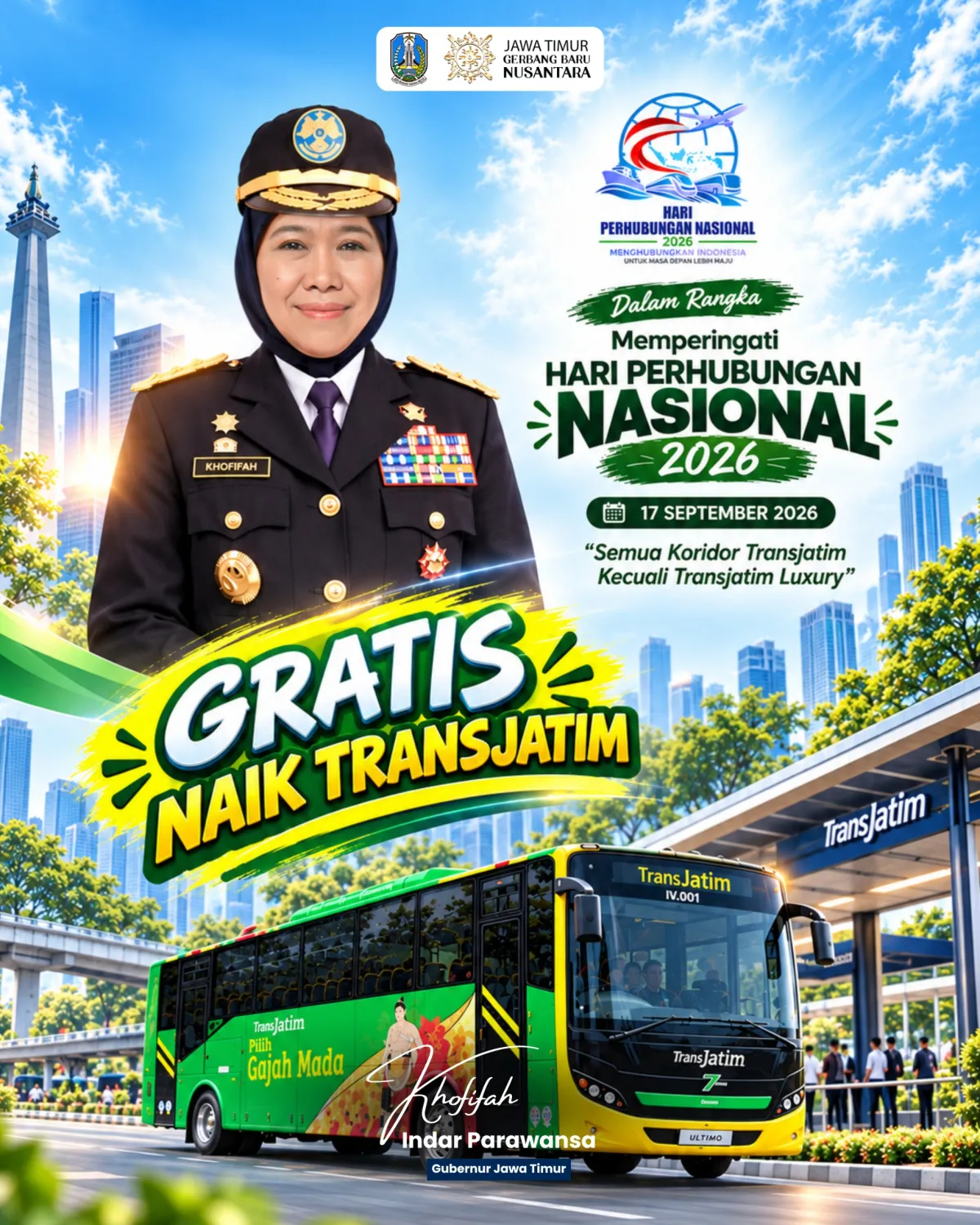 Harhubnas 2026, Gubernur Khofifah Gratiskan Trans Jatim
