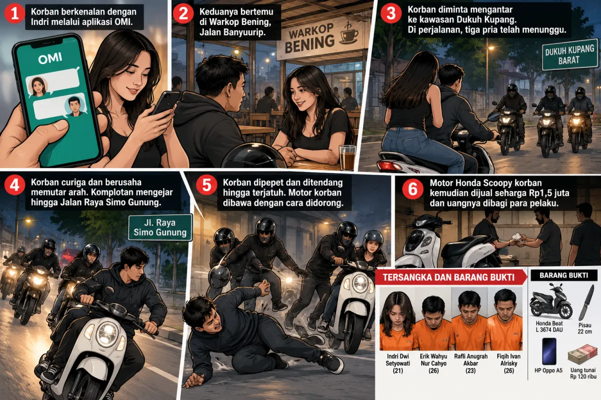 Kenalan di OMI, Motor Pria Surabaya Dirampas Komplotan Curanmor