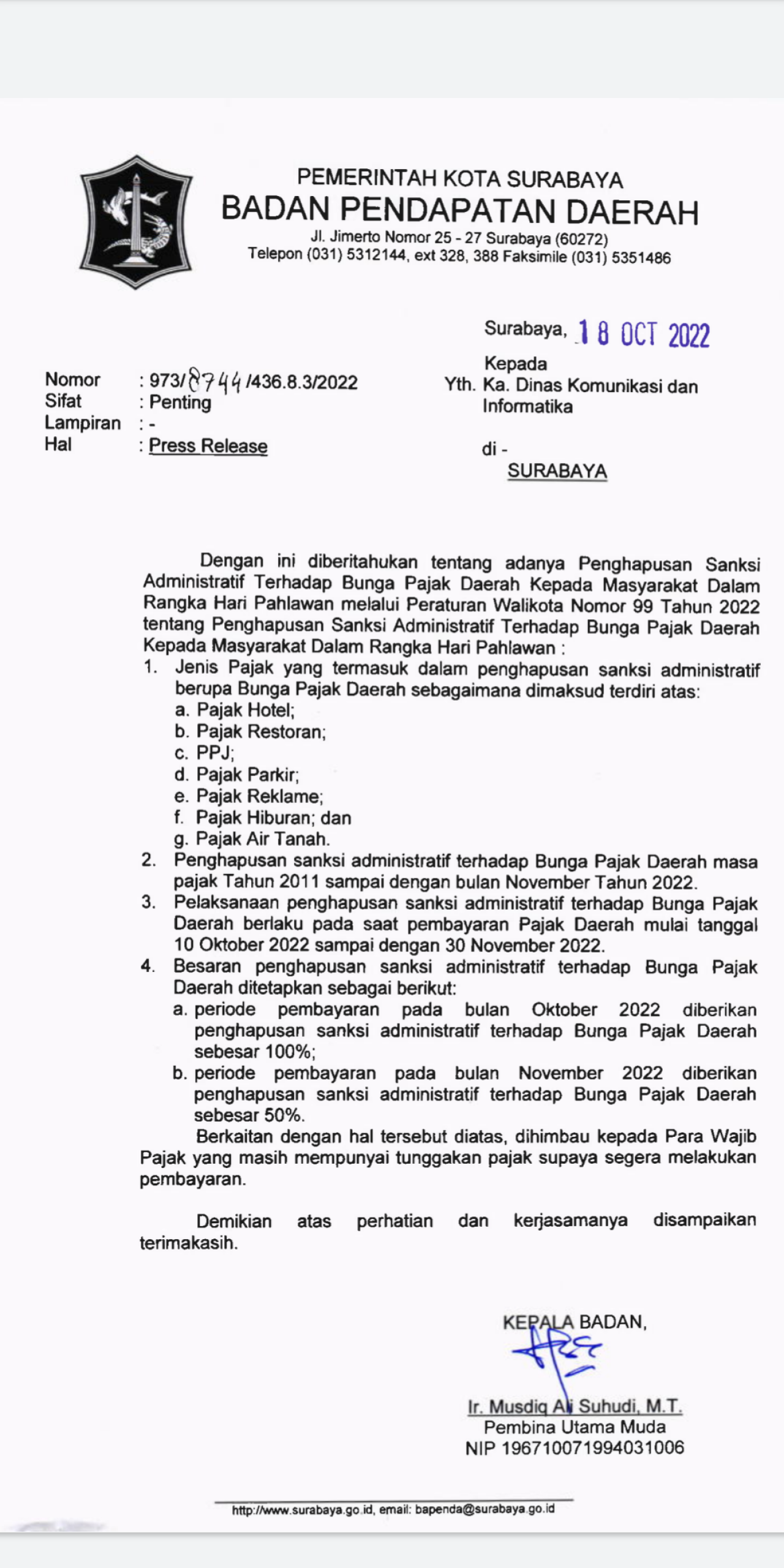 Pemkot Surabaya Hapus Sanksi Administratif Bunga Pajak Daerah Dalam Rangka Ini
